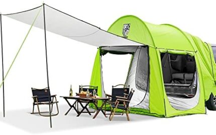 Universal SUV Camping Tent with Large Awning, Waterproof Car Tent, Up to 4-Person Sleeping Capacity Camping Accessories, Easy Setup for Backpacking Traveling Hiking Outdoors