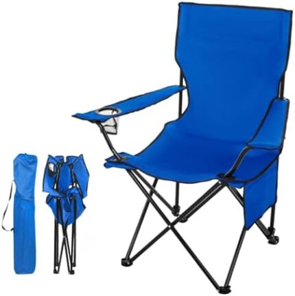 Upgrade Large Camping Chairs,Folding Camping Chair Outdoor Portable Chair Foldable Lawn Chair Support 330lbs,Outdoor Camp Chair with Cup Holder&Side Bag for Fishing Outside Sports(A-Large Blue)