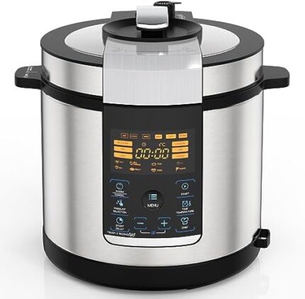 VBGK Pressure Cooker 6.34 Quart, 14-in-1 Electric Pressure Cooker, Slow Cooker, Rice Cooker, Steamer, Sauté, Yogurt Maker, Warmer, Bake,1200W, Stainless Steel,Delay Timer, Automatic Pressure Release