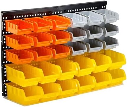 VEOFEMLEA 2 Colors Wall Mounted Storage Bins kit, Tool Organizer Bins Parts Rack, 30-Bin Organizer Shop Storage Rack, 2023 NEW