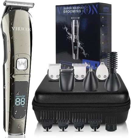 VIKICON Beard Trimmer for Men, Mens Grooming Kit - Electric Razor for Shaving Face Body Nose Beard & Mustache, IPX7 Waterproof Hair Trimmer, Cordless Hair Clippers with Travel Case, Gifts for Men
