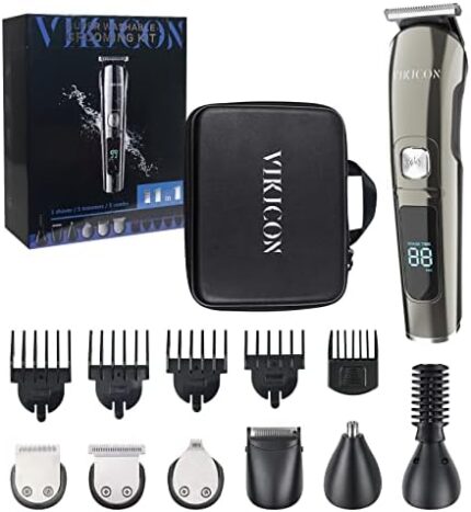 VIKICON Electric Beard Trimmer for Men - Cordless Grooming Kit with Precision Blades and Adjustable Combs - Ideal for Mustache, Face, Nose, Ear, Balls, and Body - Rechargeable and Waterproof