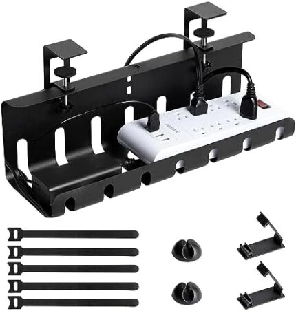 VISIONSENC, Large and Sturdy Cable Management Under Desk That Support Large and Heavy Power Strip, Laptop Chargers. Easy Mounted Cable Tray for Under Desk Cable Management, 1 Pack