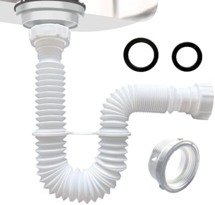 VIVIDA Flexible Sink Drain Pipe, 1-1/2" P-Trap Sink Drain Pipe, 7.5"-17.7" Sink Drain Tubing P-Trap Pipe Kit for Kitchen Sink Drain & Garbage Disposal, 1-1/4" Adapter Included, 1 PACK