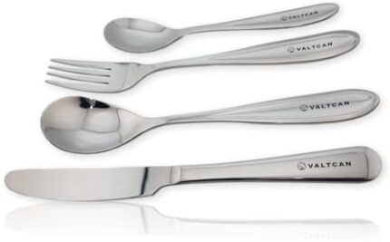 Valtcan Titanium Dinnerware 4 Piece Set Fork Spoon Knife Teaspoon Kitchen Flatware Long Dinner Full Size Silverware Utensils Set