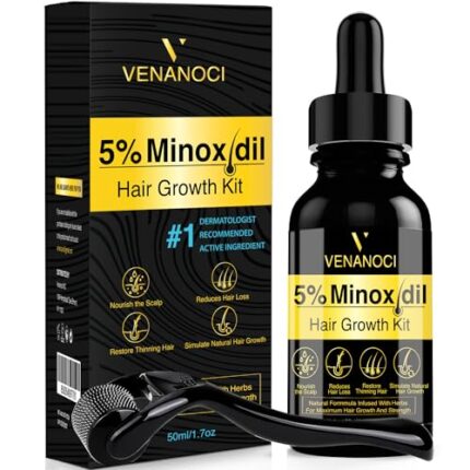 Venanoci Beard Growth Oil 5% Minoxidil For Men, Beard Growth Serum With Biotin & Caffeine For Hair Growth, Beard Growth Kit With Roller Minoxidil 5%, Grow A Stronger Thicker Fuller Beard Faster 50ml