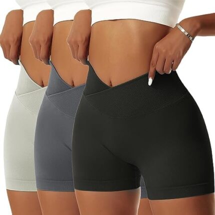 Vertvie Women's Gym Shorts V Cross Elastic Push Up Yoga Shorts Booty Scrunch High Waist Athletic Leggings