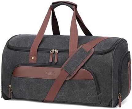 Vessgra Convertible Travel Garment Bag, Carry on Garment Duffle Bags for Travel, Canvas Garment Duffle Bag for Men Women with Shoe Compartment - 2 in 1 Hanging Suitcase Suit Travel Bags