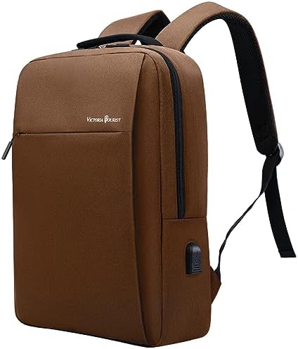 Victoriatourist Laptop Backpack 15.6 Inch, Business Slim Durable Laptops Travel Backpacks with USB Charging Port, College Backpacks Computer Bag Gifts for Men and Women Fits Notebook (Brown)