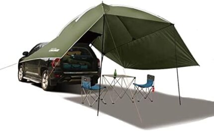 Vilemoon Waterproof Car Awning Sun Shelter, SUV Tailgate Shade Awning Tent with Both Sides,Portable Auto Canopy Camper Trailer Sun Shade for Camping, Outdoor (Army Green)