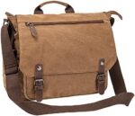 Vintage Genuine Leather Waxed Canvas Briefcase Large Satchel Shoulder Bag Rugged Computer 15.6" Laptop Bag
