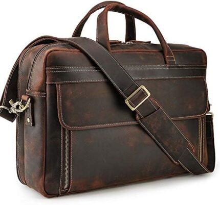 Vintage Leather Briefcase for Men 17 Inch Laptop Computer Case Business Travel Work Messenger Cross Body Shoulder Bags