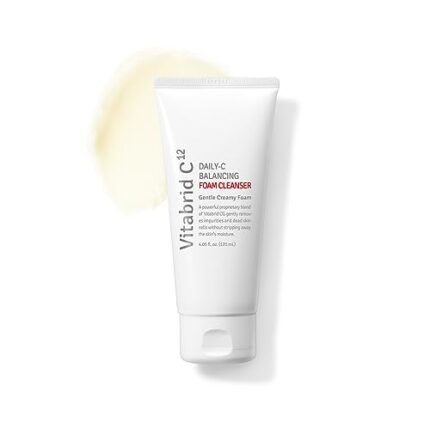Vitabrid C¹² Daily-C Balancing Foam Cleanser, pH 5.5 Antioxidant Face Wash, Moisture-Oil Balancing, Gentle Foaming with white clay, Vitamin C cleansing care, 4.06 fl. Oz.