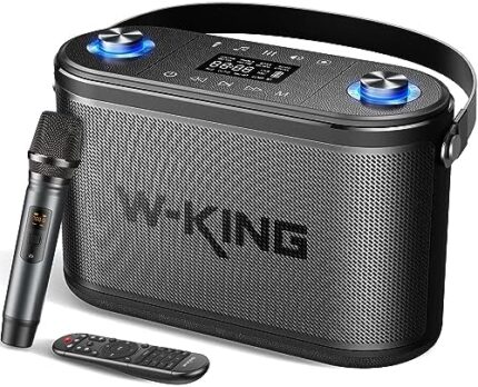 W-KING 120W RMS(150W Peak) Bluetooth Speakers with Huge Bass, 2.1ch 3-Way/Adjustable Bass Treble/Guitar Port/UHF Microphone/Accompaniment/REC/Live/HP Monitor, Large Portable Outdoor Wireless Speaker
