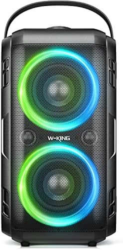 W-KING Loud Bluetooth Speakers with Subwoofer, 80W Party Portable Outdoor Speakers Bluetooth Wireless -Deep Bass, Huge 105dB Sound, Mixed Color Lights, 24H, AUX, USB Play, TF Card, EQ, Non-Waterproof