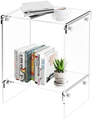 WAHFAY Acrylic End Table,Modern Lucite Clear 2-Tier Coffee Table,Contemporary Square Nightstand and Side Table for Small Living Room, Bedroom and Office