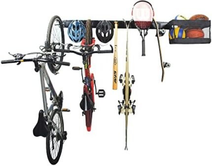 WALMANN Garage Sports Equipment Organizer, Wall Mount Ball Storage Basket, Bikes and Helmets Storage Rack, Utility Rack for Skiis Skateboards Basketball Soccer Ball Baseball Bats Rackets