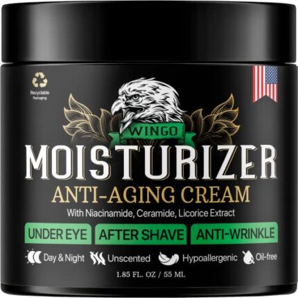 WINGO All-In-One Mens Face Moisturizer Cream - After Shave Lotion for Men - Anti Aging & Wrinkle - Vitamin B E, Collagen, Aloe Vera - Organic Day & Night Skin Care, 1.85 oz
