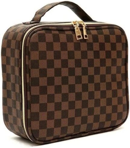 WIRIBEY Makeup Bag, Checkered Makeup Bag, Portable Makeup Bag with Adjustable Partition, Cosmetic Bags for Women Toiletry Travel Organizer Portable Make Up Bags for Christmas Birthday Gifts