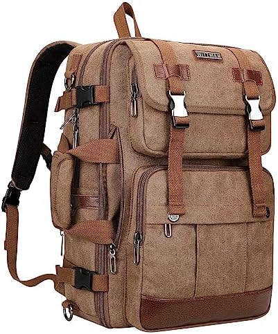 WITZMAN Canvas Backpack Large Carry On Travel Backpack Duffel Bag Fit 18 inch Laptop for Men Women(A6617-3 Brown)