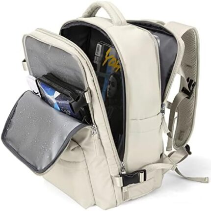 WONHOX Large Travel Backpack Women,Carry On Backpack,Hiking Backpack Waterproof Outdoor Sports Rucksack Casual Daypack Fit 14 Inch Laptop with USB Charging Port Shoes Compartment,Beige
