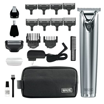 Wahl USA Stainless Steel Lithium Ion 2.0+ Beard Trimmer for Men - Electric Shaver & Nose Ear Trimmer - Rechargeable All in One Men's Grooming Kit - Model 9864SS