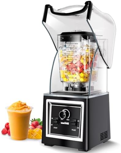 Wantjoin Professional Grade Blender - Soundproof & Quiet Commercial Blenders, Removable Shield, 2000W Watte, 67 Oz Capacity - Perfect for Kitchen, Fruits, Shakes, Smoothies, and Frozen Drinks(Black)