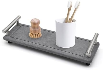 Water Absorbing Stone Tray for Sink, Diatomaceous Earth Fast Drying Stone Sink Caddy Tray for Bathroom Kitchen-Grey