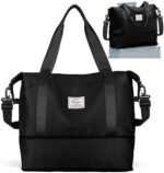 Weekender Bag for Women, travel duffel bags with Trolley Sleeve, Sport Gym Tote Bag for Men, Carry On Overnight Bag for Airplanes, Hospital Bags for Labor and Delivery, Black