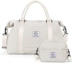 Weekender Bag for Women with Toiletry Bag, Travel Duffel Bag Overnight Carry on Bag, Gym Tote Bag with Wet Pocket,Beige