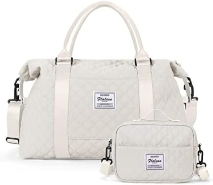 Weekender Bag for Women with Toiletry Bag, Travel Duffel Bag Overnight Carry on Bag, Gym Tote Bag with Wet Pocket,Beige