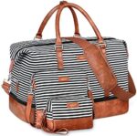 Weekender Bags for Women Canvas Overnight Bags with Shoe Compartment Travel Duffel Bag Carry On Bag with Trolley Sleeve & Shoulder Strap for Men Travel/Business/Gift
