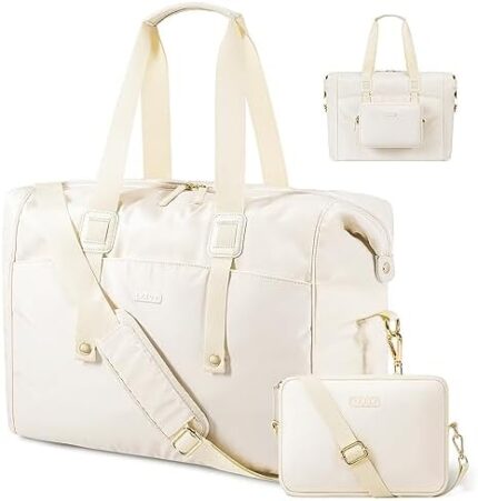 Weekender Bags for Women with 15.6 inch Laptop Compartment, LYAUK Travel Duffel Bag with Detachable Makeup Bag&Wet Pocket, Carry on Overnight Bag for Airplanes, Hospital Bags for Labor & Deliver Beige