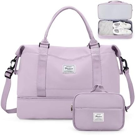 Weekender Bags for Women,Personal Item Travel Bag with Shoes Compartment,Overnight Travel Duffel Bag with Wet Pocket and Separate Toiletry Bag,Gym Bag