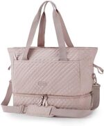 Weekender Overnight Bag, BAGSMART 39L Large Travel Duffle Bag for Women, Quilted Cotton Sports Gym Bag with Shoe Compartment, Carry-on Bag with Multiple Pockets, Machine Washable(Pink)