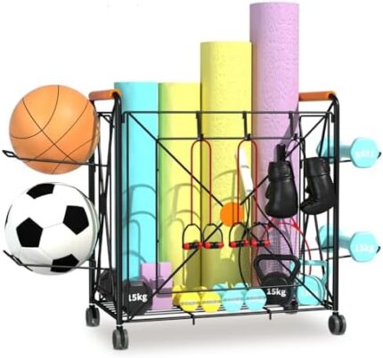 Weight Rack for Dumbbells, Home Gym Storage, Yoga Mat Storage Racks, Gym Equipment Storage with Wheels&Hooks, Yoga Mat Holder, Exercise Equipment Storage for Kettlebells, Foam Roller