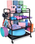 Weight Rack for Dumbbells, PeBro Dumbbell Rack Weight Stand, Home Gym Storage Rack 450lbs Weight Cap, Weight Holder Rack for Dumbbells Kettlebells Balance Ball Yoga Mat Storage with Hooks and Wheels