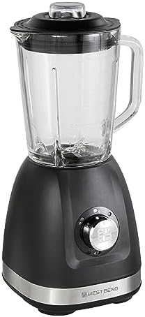 West Bend Blender with 48-Ounce Blending Jar and 20-Ounce Travel Cup, Compact Design with Dial Control, 700-Watts, Black