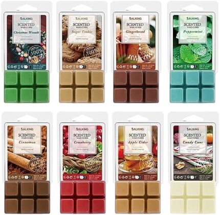Winter Scented Wax Melts, Christmas Soy Wax Melts Gift Set, Wax Cubes/Tarts for Warmer - Christmas Wreath, Gingerbread, Sugar Cookie, Peppermint, Cinnamon, Cranberry, Apple Cider, Candy Cane, 8x2.6 oz