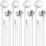 Wired Earbuds Pack of 4, in-Ear Wired Earphones with Microphone Volume Control, Powerful Heavy Bass, High Definition, Headphones Compatible with Android, iPhone, iPod, iPad, MP3 and Most 3.5mm Jack