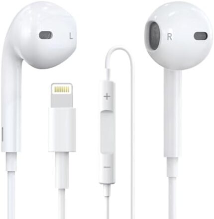 Wired Earbuds for iPhone, Apple Headphones with Lightning Connector [MFi Certified] No Bluetooth Earphones with Microphone & Remote Compatible with iPhone 14/13/12/11/XR/XS/X/8/8Plus/7/SE (White)