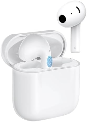 Wireless Earbuds, Bluetooth 5.3 Ear Buds Environmental Noise Cancellation Stereo in-Ear Earphones with 4 Mic Call, Deep Bass Light Weight Mini Earbuds Headphones for Work & Office, White