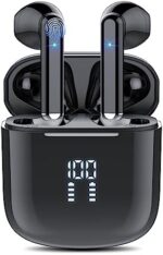 Wireless Earbuds Bluetooth 5.3 Headphones with 4-Mics Clear Call and ENC Noise Cancelling, Bluetooth Earbuds Touch Control Stereo Sound with LED Display, Waterproof Running Headphones for Workout