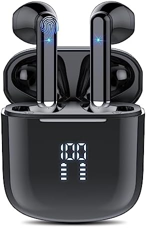 Wireless Earbuds Bluetooth 5.3 Headphones with 4-Mics Clear Call and ENC Noise Cancelling, Bluetooth Earbuds Touch Control Stereo Sound with LED Display, Waterproof Running Headphones for Workout