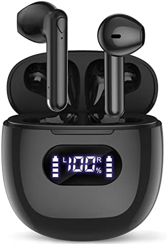 Wireless Earbuds, Bluetooth Headphones V5.3 Wireless Earphones, 48H Playtime LED Power Display & Wireless Charging Case, HiFi Stereo Bass IPX7 Waterproof Ear Buds Built-in Mic for Workout Office Black