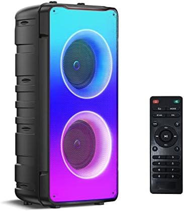 Wireless Stereo Speaker 60W(80W Peak) Portable Loud with Rich Bass, Bluetooth 5.0, FM Radio, Colorful Lights, TWS Pairing, 10000mAh Battery for Outdoor, Home Party Gifts
