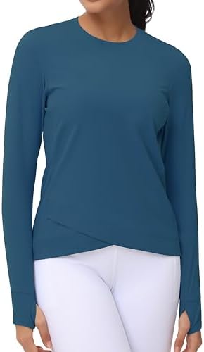 Women's Long Sleeve Compression Shirts Workout Tops Cross Hem Athletic Running Yoga T-Shirts with Thumb Hole