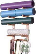 Wooden Yoga Mat Holder Wall Mount, Home Gym Equipment Yoga Accessory Mat Storage Rack Wooden Wall Hanging Fitness Organizer for Home Gym School Office