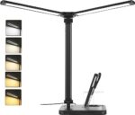 Woputne Desk Lamp, Dual Head Desk Light, 5 Lighting Modes Dimmable Brightness Reading Light, Touch Control LED Desk Lamp, Home Office Lamp, Table Lamp for Bedroom Bedside Desktop, Study, Craft, Black