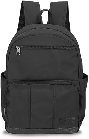 Wrangler Industry Backpack Classic Logo Water Resistant Casual Daypack with Padded Laptop Notebook Sleeve (Black)